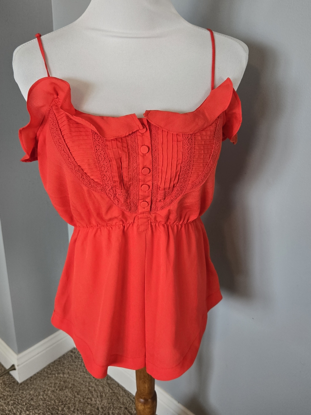 Forever 21 Red Ruffle-Trim Spaghetti Strap Camisole